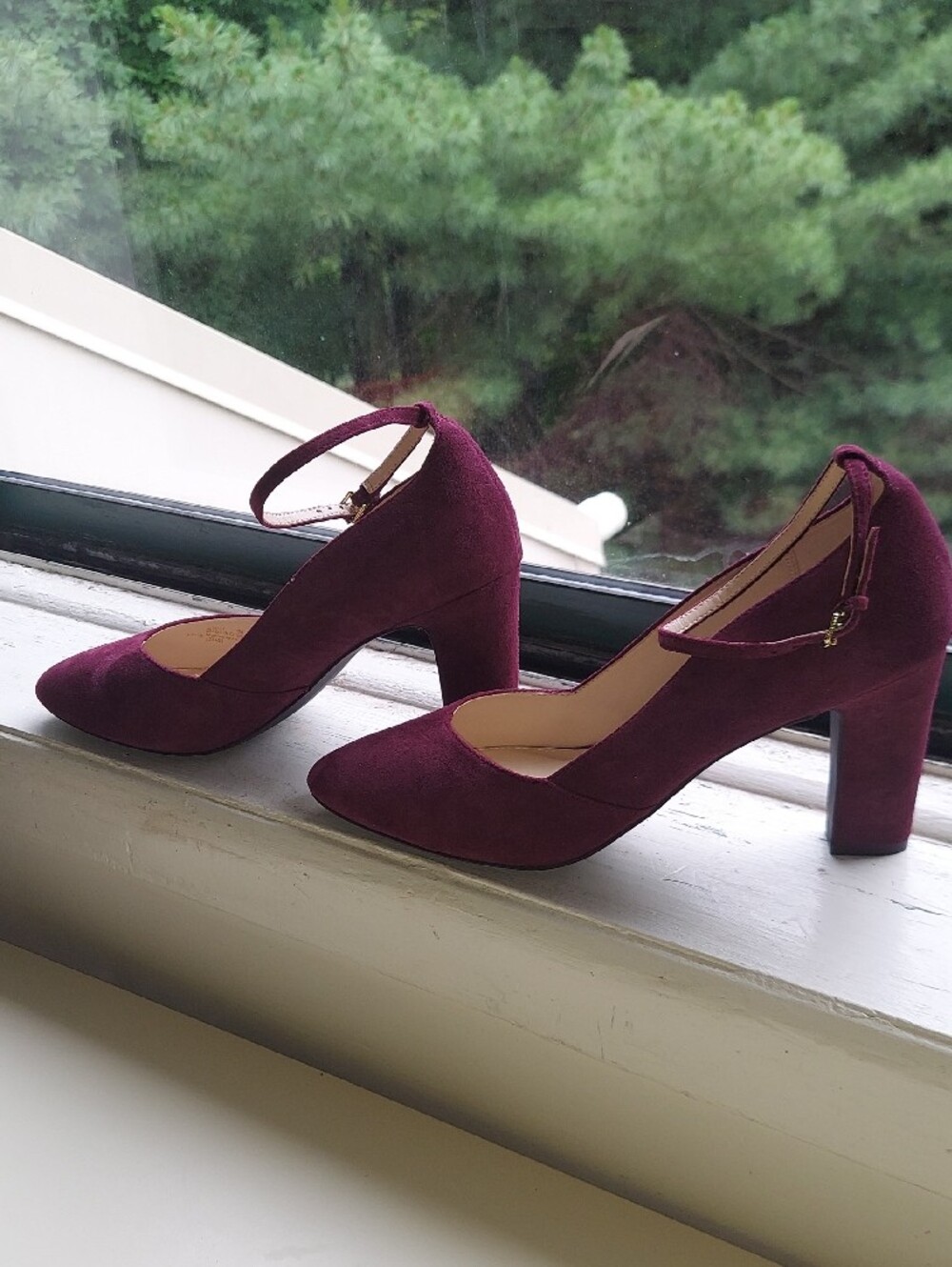 Cole Haan Wine Suede Ankle Strap Block Heel Rubber Sole Cushioned Insole Size 10 - Picture 7 of 15